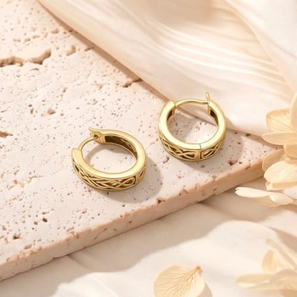 14K Gold Earrings for Women Gold Filigree/Celtic Huggie Earrings Jewelry Easter Mothers Day Gifts for Mom Girlfriend - style: Celtic-A