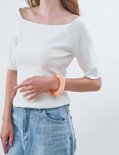 Chunky Acrylic Bangles Bracelets For Women Geometric Acrylic Resin Acetate Mottled Wide Bangle Bracelet Statement Colorful Bangles for Party - color: 04-pink bangle