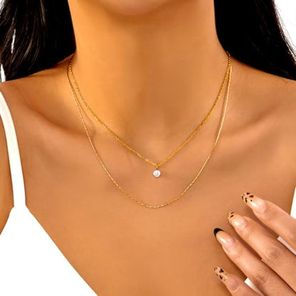 Gmai Layered Necklaces for Women Gold Plated 3/4/5 Piece Adjustable Stackable Necklace Set with Pearl Cross Coin Pendant Dainty Gold Silver Choker Chain Jewelry Gift for Her - style: Zircon 2PC