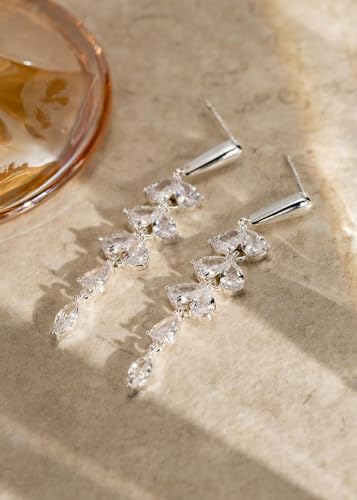 Dangle Earrings for Women - 14K Gold/White Gold/Rose Gold Plated Butterfly Heart Star Hoop Chain Long Tassel Cubic Zirconia CZ Dangle Earrings - color: Silver Leaf Dangle