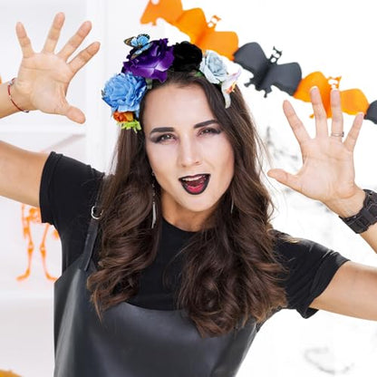 Flower Crown Day of the Dead Headpiece Mexican Flowers Butterfly Crown Flower Crowns Halloween Headbands for Halloween Party - color: Multicolor-2