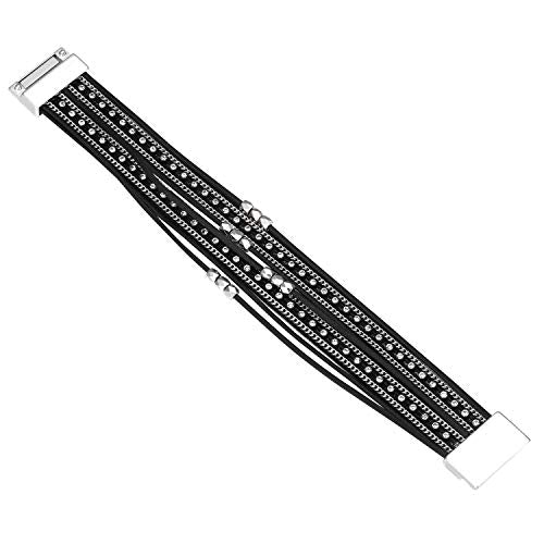 Fesciory Leather Wrap Bracelets for Women, Boho Western Layered Jewelry | Layered leather cuff bracelets, Easy on and off, Boho western style, Daily wear, Gift for women - color: Black 3