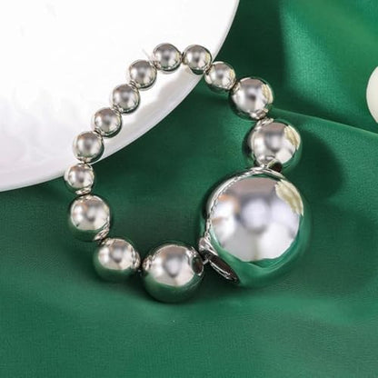 Acrylic Chunky Gold Beaded Bracelet for Women,Extra Big Round Ball Bead Chain Stretch Bracelet,Exaggerated Faux Pearl Bracelets Prom Party Jewelry - color: Silver