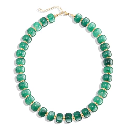 AOZEL Chunky Resin Beaded Necklace for Women Colorful Bead | Summer Beach, Waterproof, Fade Resistant, Adjustable Length, Boho Statement, for Daily Wear & Gifting - color: Dark Green