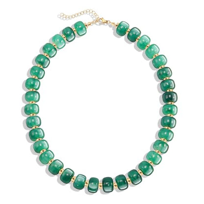 AOZEL Chunky Resin Beaded Necklace for Women Colorful Bead | Summer Beach, Waterproof, Fade Resistant, Adjustable Length, Boho Statement, for Daily Wear & Gifting - color: Dark Green