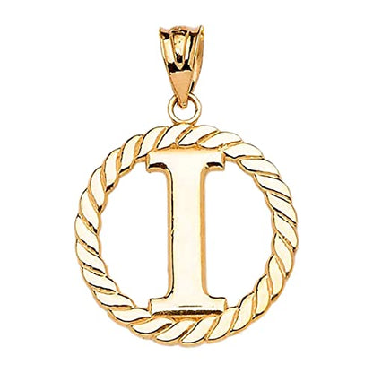 Polished 10k Yellow Gold Personalized Initial "A-Z" Roped Circle Charm Pendant - style: I