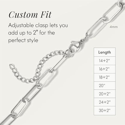 DESTIN Jewelry 18K Gold Plated Paperclip Chain Necklace, 2.5-6.5mm | Waterproof, hypoallergenic and tarnish-resistant adjustable stainless steel layering chain for women. - color: Stainless Steel, size: 24"+ 2", style: 2.5 MM