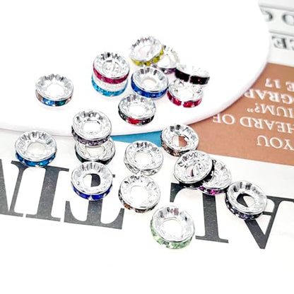 100pcs Large Hole Rhinestone Spacer Beads 10mm Silver Plated Czech Crystal Rhinestone for DIY Jewelry Making Charms Bracelet (Mix) - color: Mix