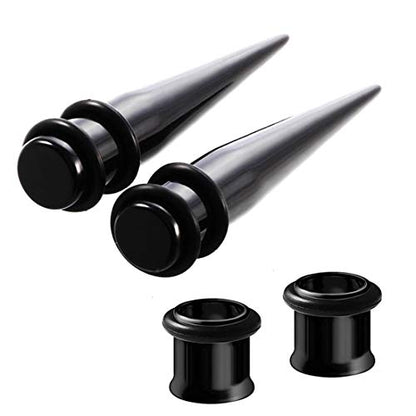 HEKEUOR 4 Piece 316l Steel Tapers and Tunnels Ear Stretching Kit Gauges Gauging Plugs Choose 1g 7/16 1/2 9/16 00g-14g - style: 00g(10mm) Black