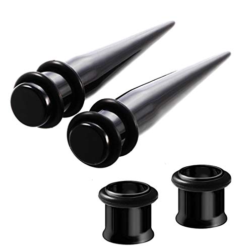 HEKEUOR 4 Piece 316l Steel Tapers and Tunnels Ear Stretching Kit Gauges Gauging Plugs Choose 1g 7/16 1/2 9/16 00g-14g - style: 00g(10mm) Black