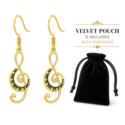 SUPAC Musical Note Jewelry Set, 4-Piece Silver Treble Clef Design, Necklace Bracelet Earrings Keychain - color: Gold