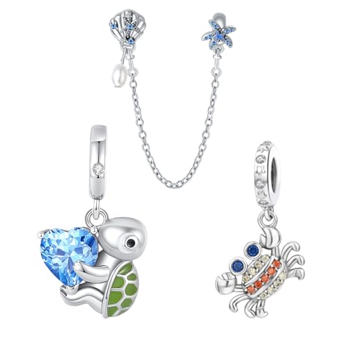 Charms Beads 925 Sterling Silver Animal Heart Flower Friend Dangle Pendant with 5A Cubic fits for Charms Bracelets for Woman Valentine's Day Mother's Day Christmas Graduation Birthday Gift - style: D04-Turtle and Crab Safety Chains