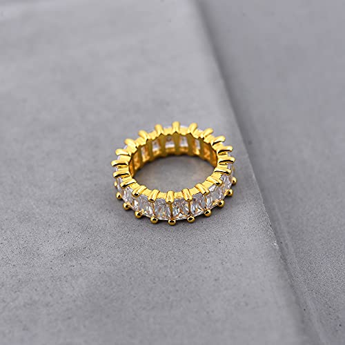 Nossa Green Emerald Band (5 Carat) 18K Gold Plated Claw Prong | Rectangle Emerald Cut Eternity Band CZ Ring - color: Transparent CZ