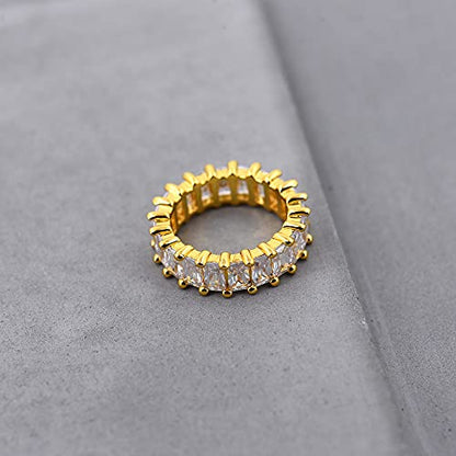Nossa Green Emerald Band (5 Carat) 18K Gold Plated Claw Prong | Rectangle Emerald Cut Eternity Band CZ Ring - color: Transparent CZ