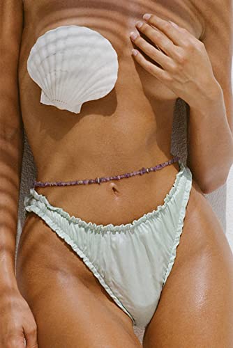 Adjustable 18k Gold Plated Waist Chain, Beach Bikini Body Chain, Handmade Boho Belly Chain - color: O.amethyst
