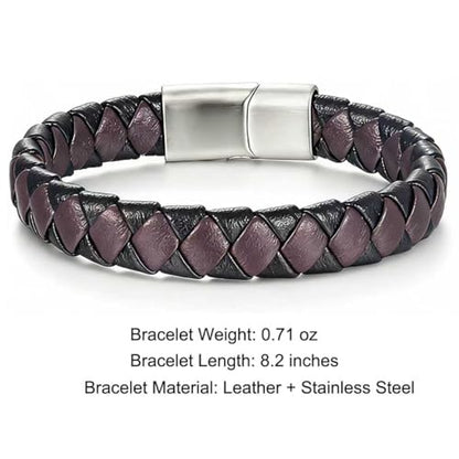 Italian Men's Leather Bracelet Jewelry Gift | Men's Accessory, Leather Band, Stainless Steel, Wrist Bracelet