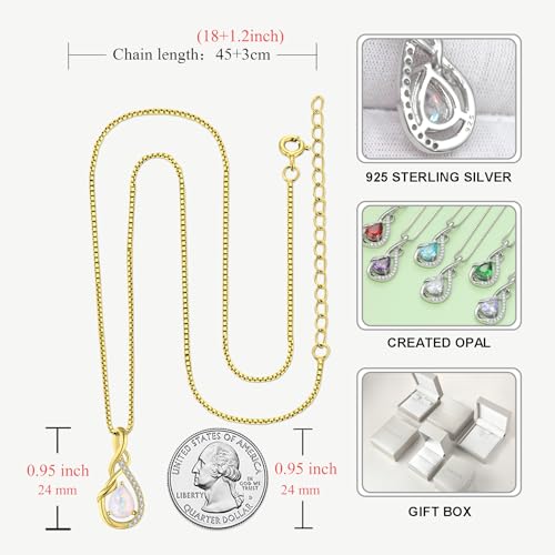 STARCHENIE Infinity Teardrop Necklace for Women 925 Sterling Silver Pendant Birthstone Jewelry - color: Gold-Opal