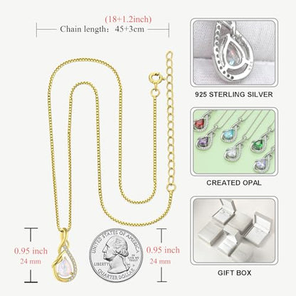 STARCHENIE Infinity Teardrop Necklace for Women 925 Sterling Silver Pendant Birthstone Jewelry - color: Gold-Opal