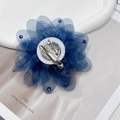 13cm/5in Beaded Mesh Flower Brooch Pin for Women Girls Dainty Round Shell Pearl Ball Beads Camellia Peony Flowers Brooches Lapel Hair Pins Elegant Wedding Anniversary Accessories Jewelry - color: Navy