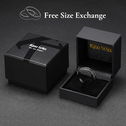 King Will 8mm Tungsten Carbide Rings for Men Cubic Zircon Stones Inlay - color: Black-Black Gemstones 8mm
