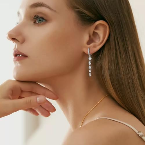 Lunvky 14K Gold Plated Dangle Earrings for Women Dainty Silver Drop Earring Trendy Long Dangling Wedding Bridesmaid Hoop Diamond Crystal Cute Earring Prom Jewelry Birthday Gifts - color: C-1 pair hoop silver