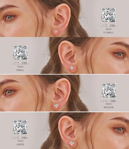 "STUNNING FLAME" Trillion-cut/Cushion-cut/Emerald-cut/Marquise-cut ... 18K White Gold Plated Sterling Silver Cubic Zirconia Simulated Diamond Stud Earrings for Women - color: Princess-Cut, size: small-white gold plated silver