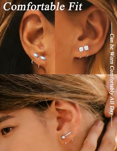 Akeoqi Stay Close Huggie Half Hoop Earrings Stainless Steel Backless Cartilage Helix Small Earring Hoops Pearl Star Heart Colourful CZ Open Huggie Piercing Sleep Friendly Poke Free Gold Silver Plated - color: Silver