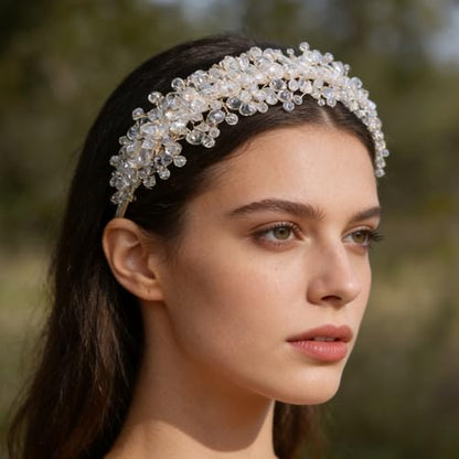 Denifery Large Crystal Headband for Wedding Bridal Hair Band Headpiece for Party Prom Hair Accessories (gold) - color: gold