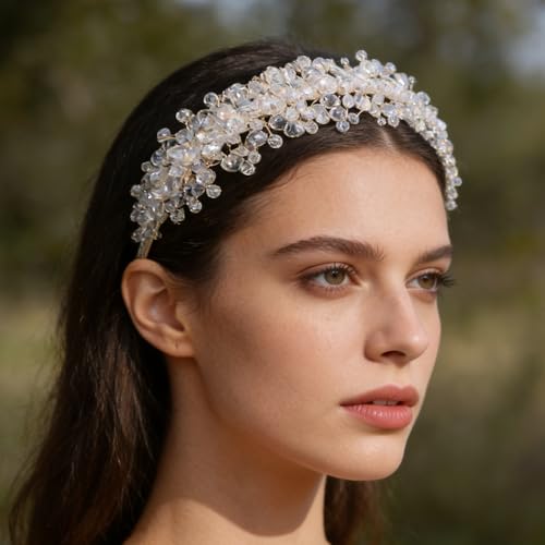 Denifery Large Crystal Headband for Wedding Bridal Hair Band Headpiece for Party Prom Hair Accessories (gold) - color: gold