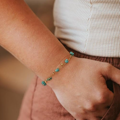 Gold Chain Bracelet for Women, 14K Gold Plated | Dainty Bracelets with Adjustable Chain, Trendy Jewelry Gift for Women - style: beads turquoise