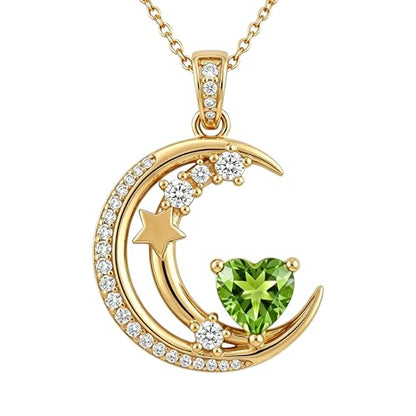 Midari 18K Gold Moon Star Necklace Moon Star Pendant Necklace with 12 Months Birthstones Moons Jewelry Gifts for Women Mom Her - color: 08-August