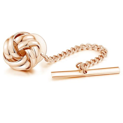 HONEY BEAR Knot Twisted Tie Tack with Chain for Men Necktie Accessory Gift | Tarnish-Resistant Tie Pin, Copper Base with Steel Plating, Secure Locking Clasp, Elegantly Gift Boxed - color: Shinny Rose Gold