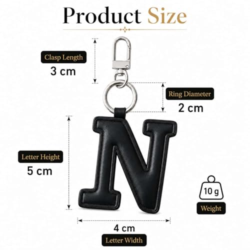 Initial Letter Keychain,Stainless Steel,Colorful Faux Leather Keyring for Backpack,Purse,Car Keys,Gift for Men Women - color: N