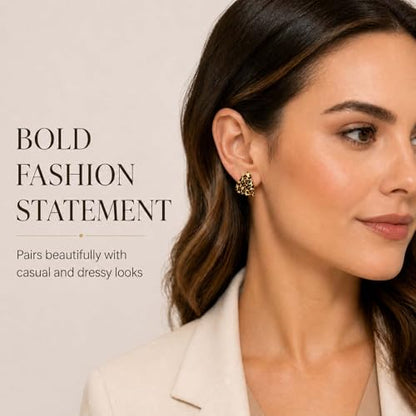 Golden Geometric Leopard Print Earrings for Women,Retro Gold Plated Square and Triangle Studs,Hypoallergenic Statement Jewelry,Fashion Animal Print Accessories Earring for Everyday & Party Wear - color: Triangle Leopard