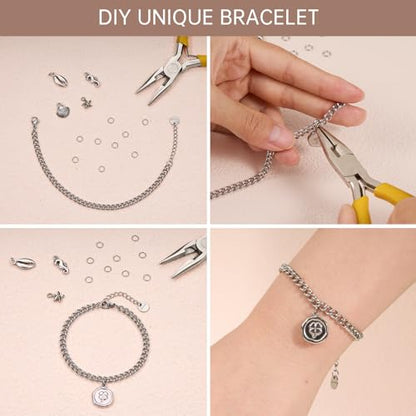 UMAOKANG 10pcs Stainless Steel Curb Chain Bracelets for Jewelry Making | Stainless Steel Link Chains Bracelet Bulk Charm Adjustable Twisted Hand Chain - color: 10pcs Curb Steel