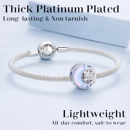 Celestial Bead Charms for Bracelets, Star Moon Dreamcatcher Dangle Charms, Silver Tone Copper, Glass Resin CZ Accents, Charm Beads for Women Jewelry Making, Gift Box Included - color: Moon Star Round Bead Charm