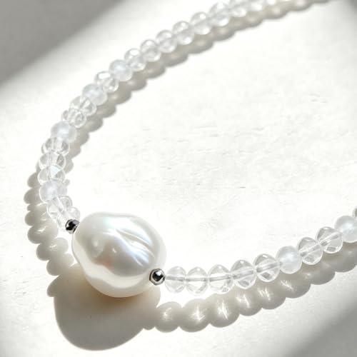 Single Pearl Choker Pendant Necklaces for Women, Natural Gemstone Womens Black Stone Beaded Choker Necklace, Dainty Round Freshwater Pearl Handmade Jewelry Gift Women Birthday Bridesmaids Anniversary 16 18 inch - color: 07-Moonstone, size: 18"