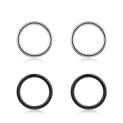 4Pcs 16G 18G 20G Surgical-Steel-Piercing-Ring-Nose-Rings-Hinged-Hoop-Earrings,6mm 8mm 10mm 12mm Seamless Stainless Steel Clicker Eyebrow Septum Piercing Hoop,Sliver Black Gold Rose Gold Rainbow Body Jewelry Set - color: 18G 8mm Silver & Black