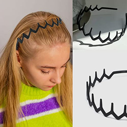 ULTIMUTE 8 PCS Fashion No Slip Effortless Plastic Headbands with Teeth Comb Black Skinny Headbands Hair Accessories Bands for Women Men Teen Girls, Classic Black Bright - color: Classic Black Bright