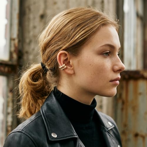 Chunky Ear Cuff Earrings, Asymmetric No Piercing Earring for Women Dainty Clip on Cartilage Ear Cuffs Fake Earrings Jewelry - color: A3-2Pair C-Shape Gold