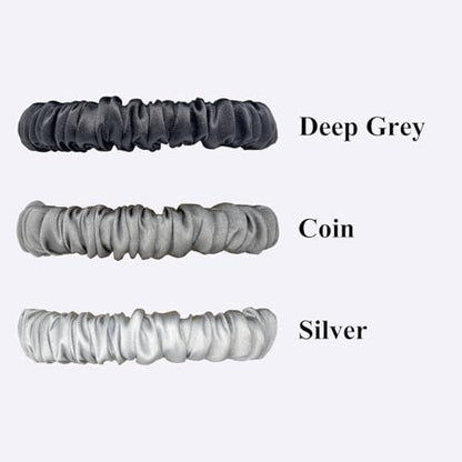 VLOMOT 3 Pcs Set 100% Pure Mulberry Silk Hair Scrunchies (Grey) | Silk Hair Ties for Thin Hair with 3 Chic Colors Everyday Skinny Scrunchies Silk Ponytail Holders Hair Care No Damage - color: Grey