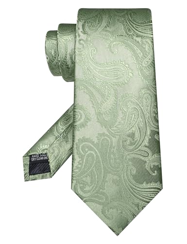 JEMYGINS Mens Paisley Tie and Pocket Square,Lapel Pin,Cufflinks,Tie Clip Sets with Gift Box 5PCS - color: 10sage Green