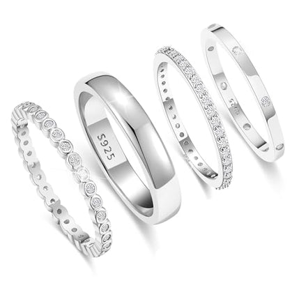 EXGOX Dainty Stackable Gold Rings - 14K Gold Plated, Non Tarnish Cubic Zirconia Stacking & Thumb Knuckle Rings (4pcs Size 7-11) - color: Silver Bands, size: 11