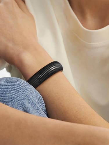 U7 Stretch Bracelets for Women Stainless Steel 18K Gold Plated Bangle Bracelets,Non Tarnish Link Bracelets,10mm,16mm,20mm - color: 03.Balck-20mm