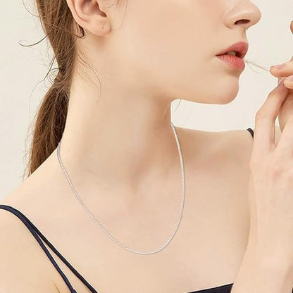 Gold Silver Necklace Chain With Adjustable Lobster Clasp, Diamond Cut Geometric Gold Beads Stationed on Dainty 2mm Cable Box Chain, 16 Inches Rolo Oval Figaro Link Singapore Chain. - color: Silver05