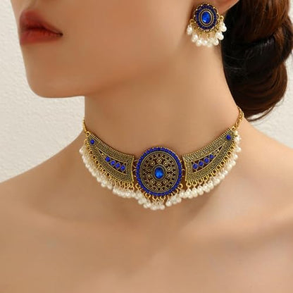 Frodete Indian Jewelry Sets for Women Traditional Bohemian Wedding Jewelry Set Indian Dresses for Women Oxidized Ethnic Party Prom Wear - color: C3