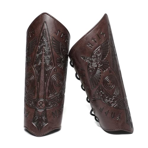 Medieval Leather Bracers Dragon Embossed Viking Leather Bracers Leather Arm Armer Cuff Leather Gauntlet Costumes Accessories - style: Medieval Sward Pattern Leather Bracers-dark Brown