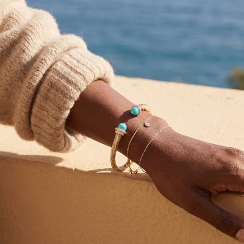 Fettero Gold Cuff Bangle Bracelets for Women - Adjustable Open Cuff Bangles 14K Gold Plated Charm Twisted Cable Bangle Bracelet for Mom Dainty Jewelry Gift - color: Teal