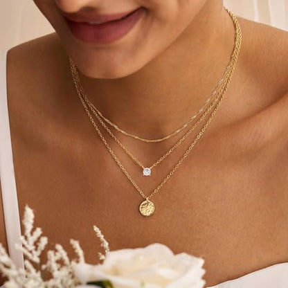 Layered Necklaces for Women - Dainty Necklace Stack 14K Gold Plated Layering Pendant Necklace Set Simple Gold Necklaces for Women Trendy Jewelry Gifts for Women - color: Gold-Set3