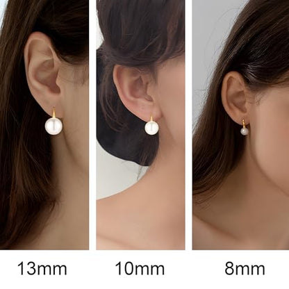 Pearl Earrings for Women Minimalist Pearl Drop Earrings Elegant Leverback Dangle Earrings Wedding jewelry Bridesmaid Gifts - style: oval pearl-8mm(small)